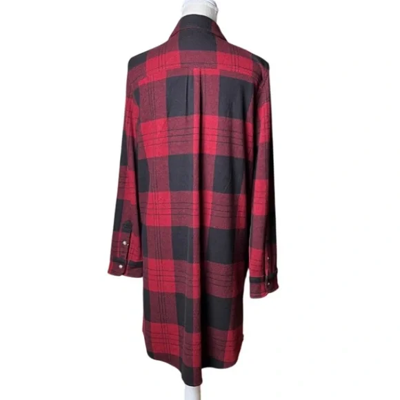 Faherty Legend Sweater Shirt Dress Buffalo Plaid Check Red Black-Sz Large - Picture 5 of 11